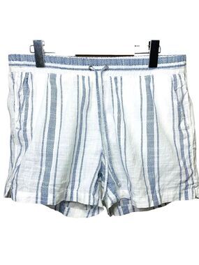 LOGG White Blue Stripes Shorts Sz 10 Elastic Waist Pockets Minimalist Costal